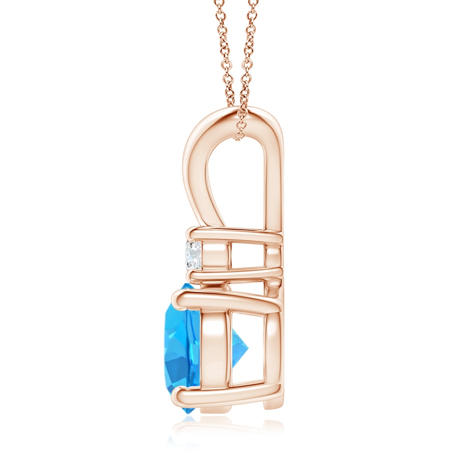 8mm AAA Round Swiss Blue Topaz Solitaire V-Bale Pendant with Diamond in Rose Gold side 199