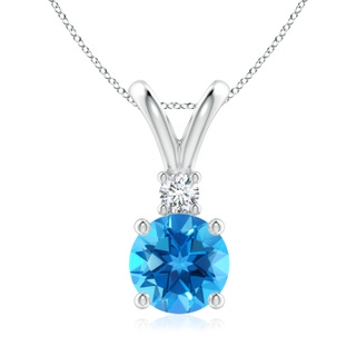 8mm AAAA Round Swiss Blue Topaz Solitaire V-Bale Pendant with Diamond in P950 Platinum