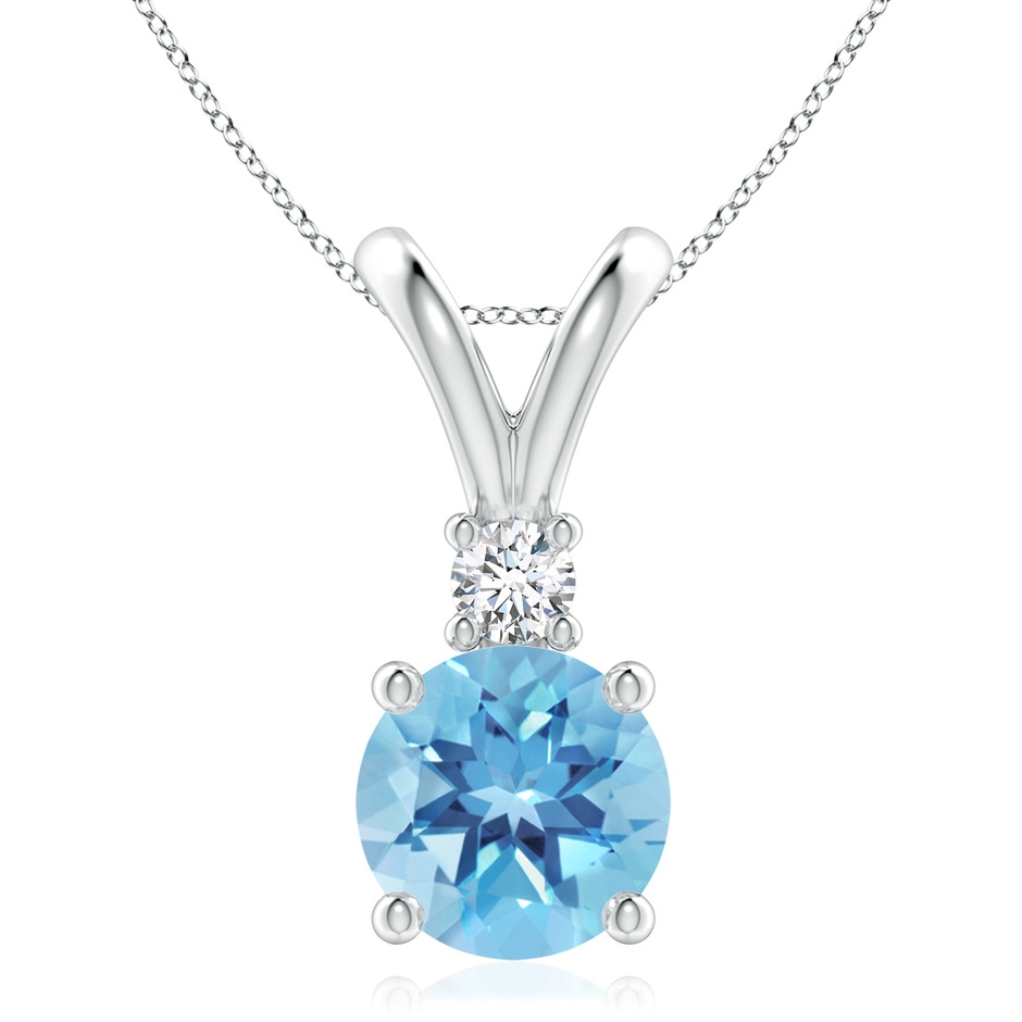 9mm A Round Swiss Blue Topaz Solitaire V-Bale Pendant with Diamond in P950 Platinum 