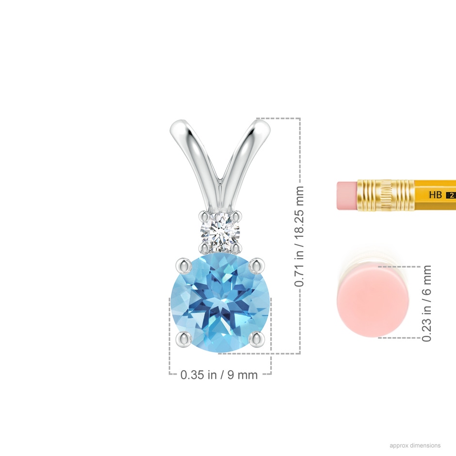 9mm A Round Swiss Blue Topaz Solitaire V-Bale Pendant with Diamond in P950 Platinum ruler