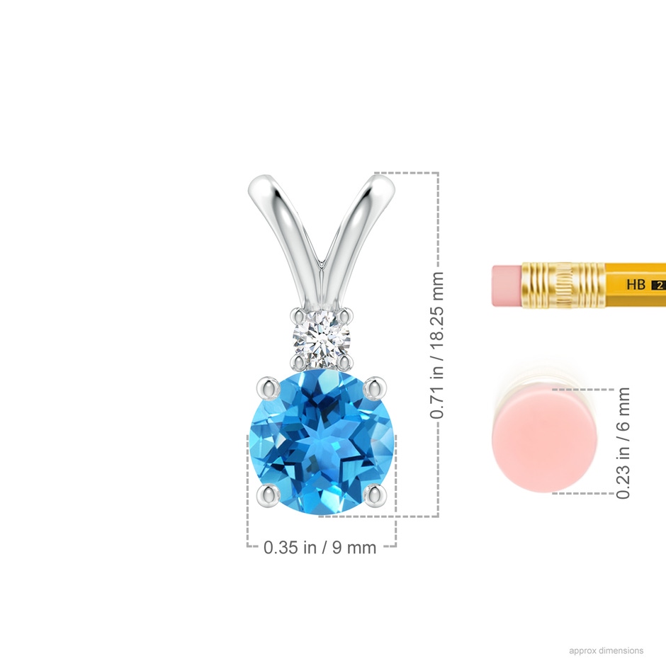 9mm AAA Round Swiss Blue Topaz Solitaire V-Bale Pendant with Diamond in White Gold ruler