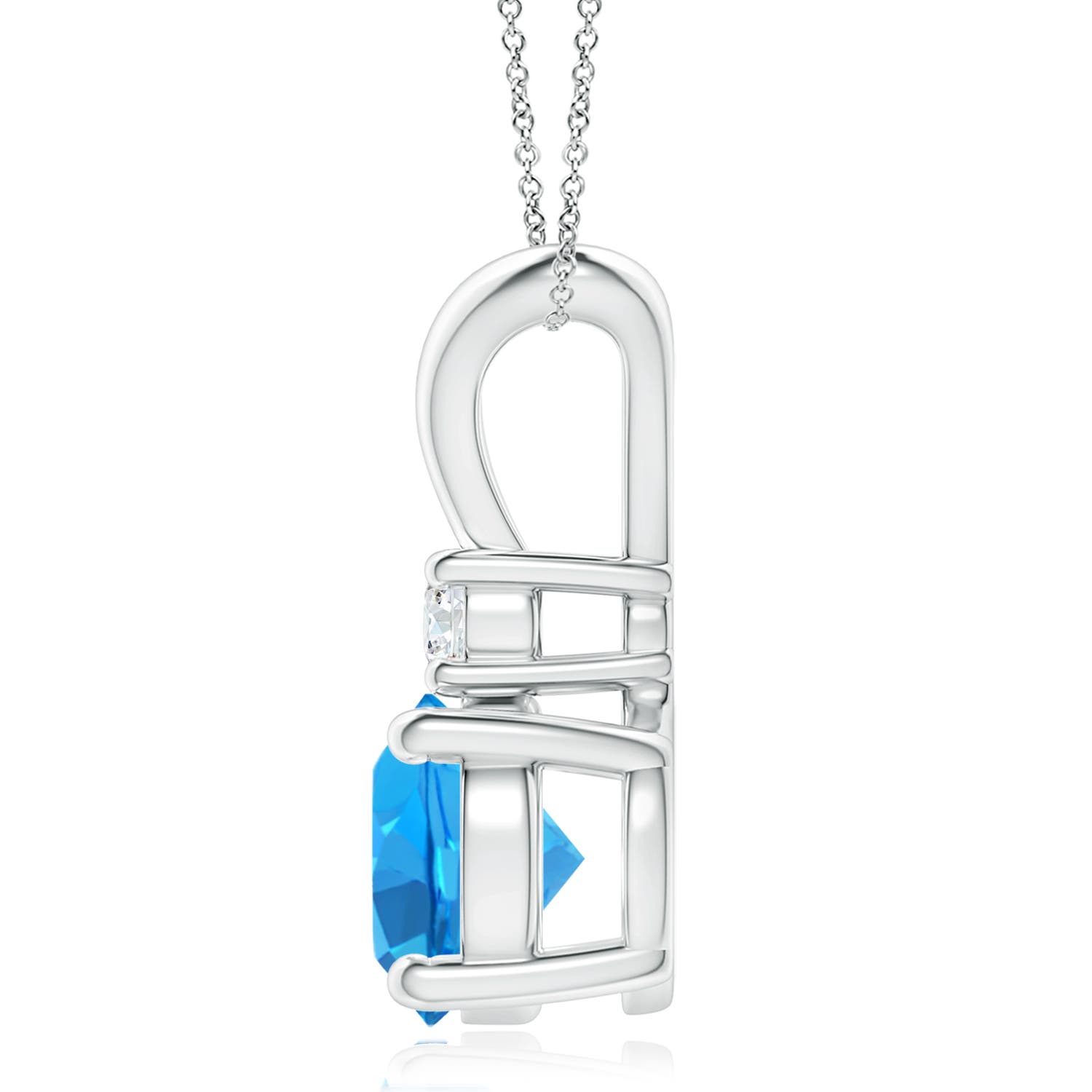 9mm AAAA Round Swiss Blue Topaz Solitaire V-Bale Pendant with Diamond in P950 Platinum