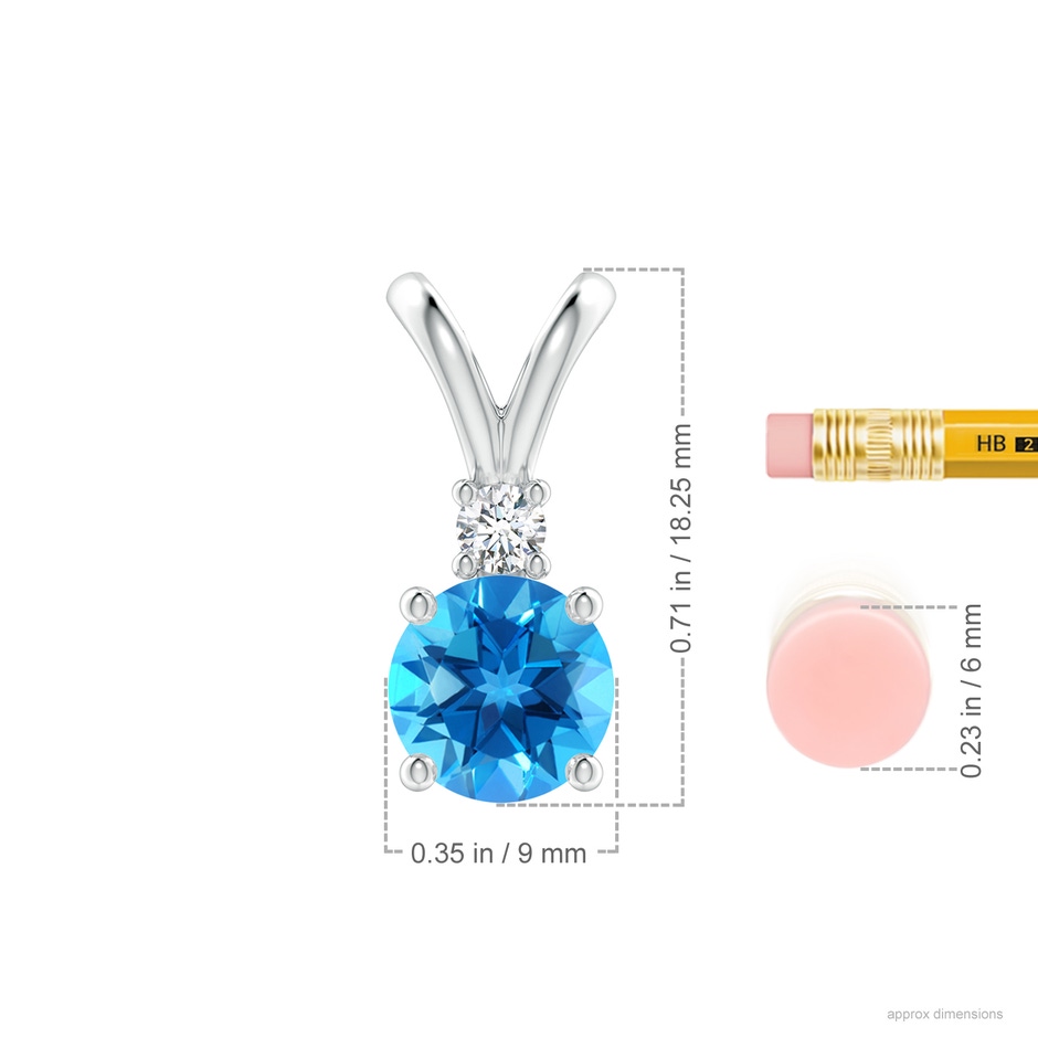 9mm AAAA Round Swiss Blue Topaz Solitaire V-Bale Pendant with Diamond in White Gold ruler