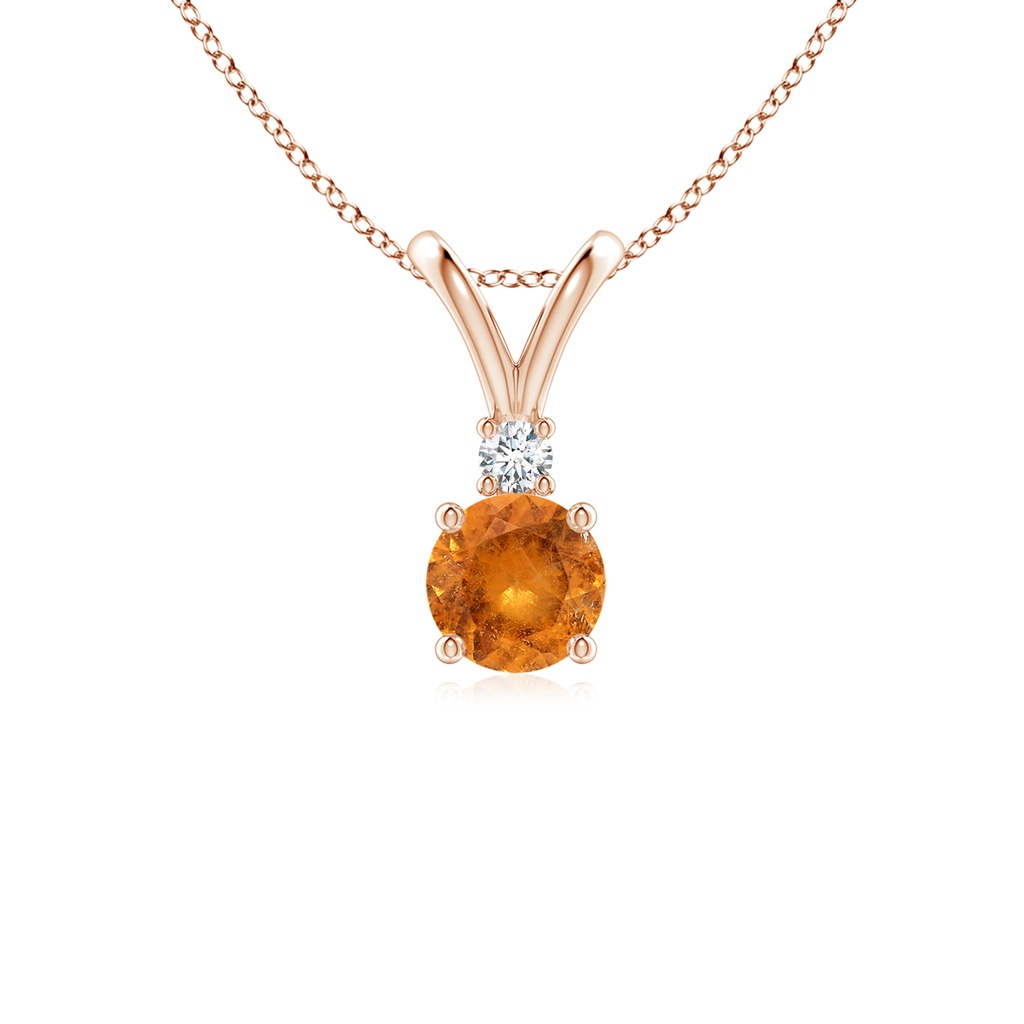 5mm A Round Spessartite Solitaire V-Bale Pendant with Diamond in Rose Gold