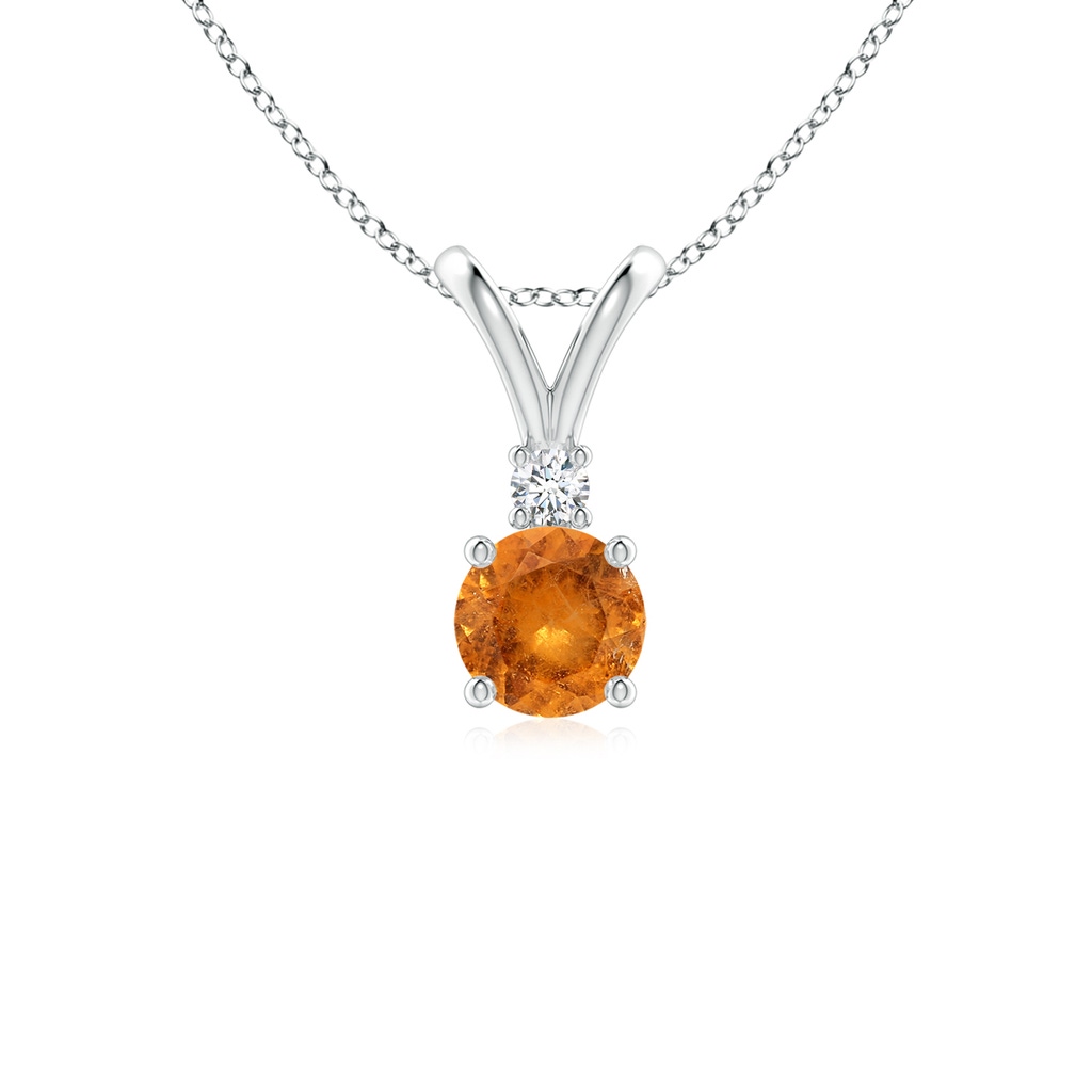 5mm A Round Spessartite Solitaire V-Bale Pendant with Diamond in White Gold