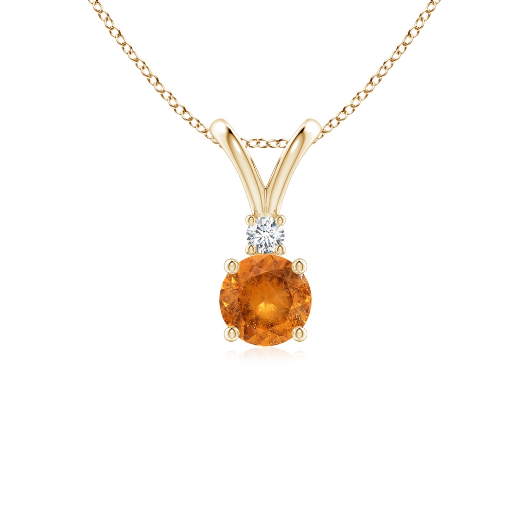 5mm A Round Spessartite Solitaire V-Bale Pendant with Diamond in Yellow Gold