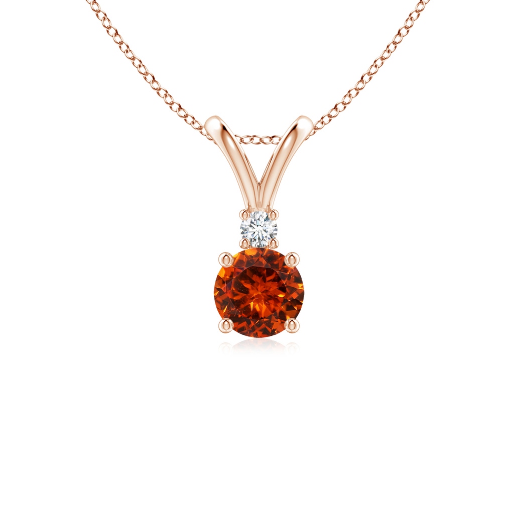 5mm AAAA Round Spessartite Solitaire V-Bale Pendant with Diamond in Rose Gold