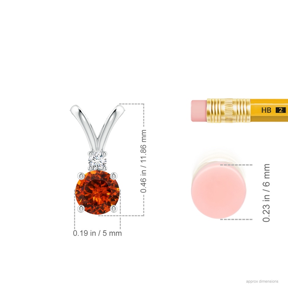5mm AAAA Round Spessartite Solitaire V-Bale Pendant with Diamond in S999 Silver ruler