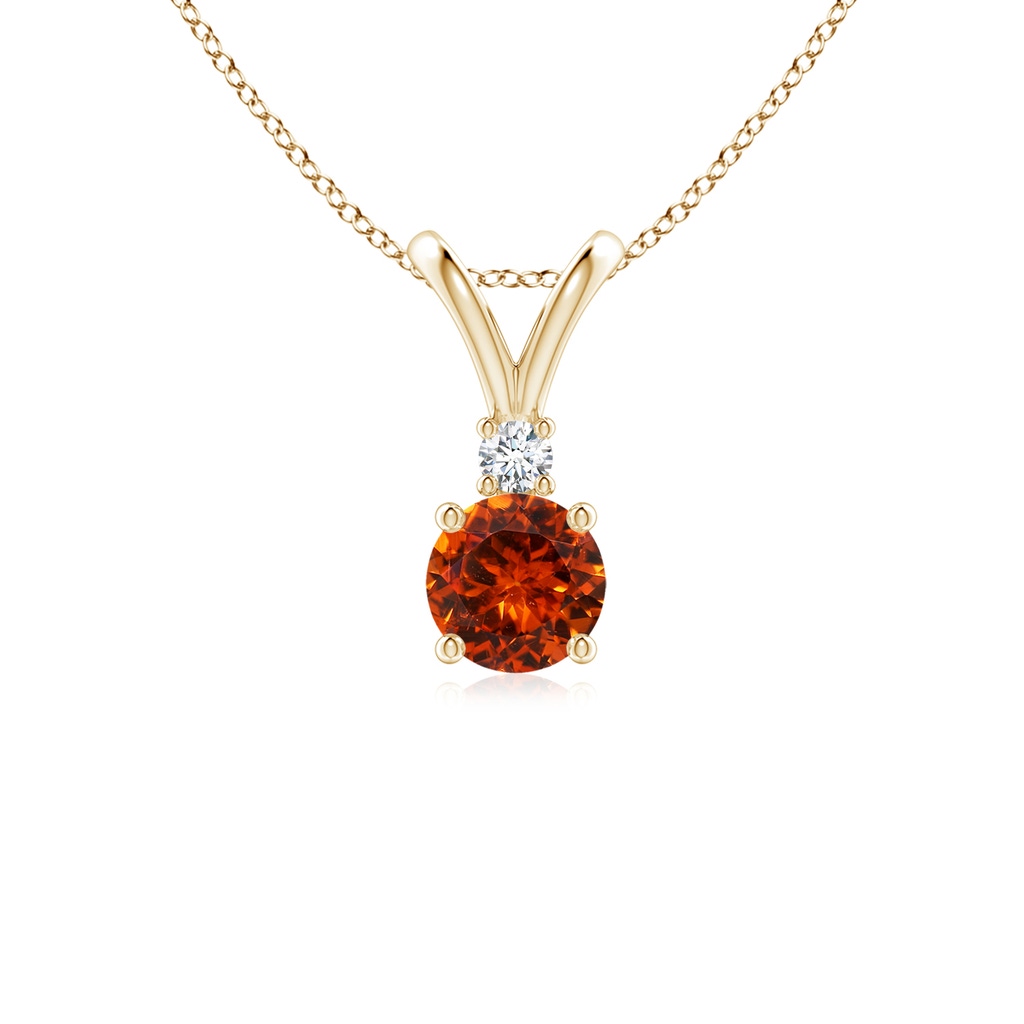 5mm AAAA Round Spessartite Solitaire V-Bale Pendant with Diamond in Yellow Gold
