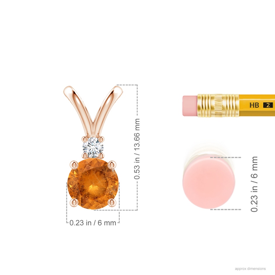 6mm A Round Spessartite Solitaire V-Bale Pendant with Diamond in 18K Rose Gold ruler