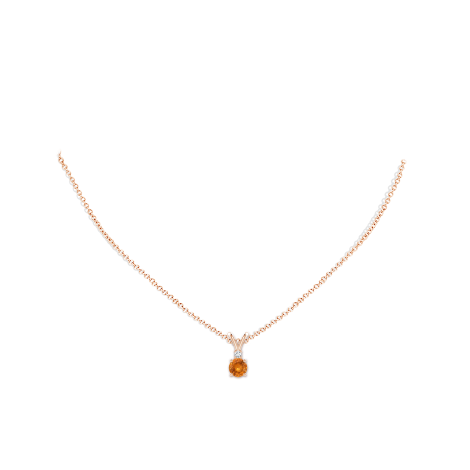 6mm A Round Spessartite Solitaire V-Bale Pendant with Diamond in 18K Rose Gold pen
