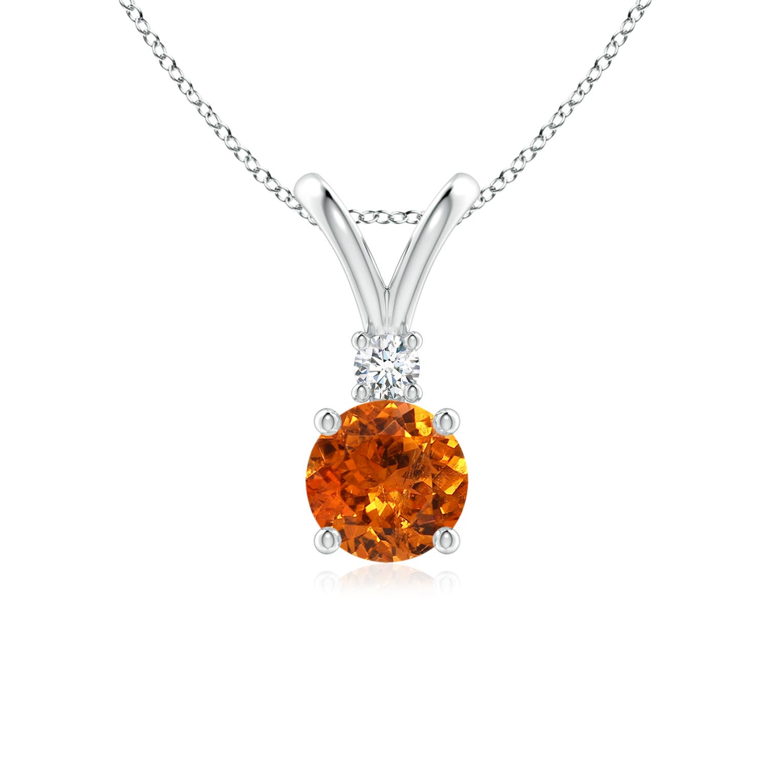 6mm AAA Round Spessartite Solitaire V-Bale Pendant with Diamond in P950 Platinum