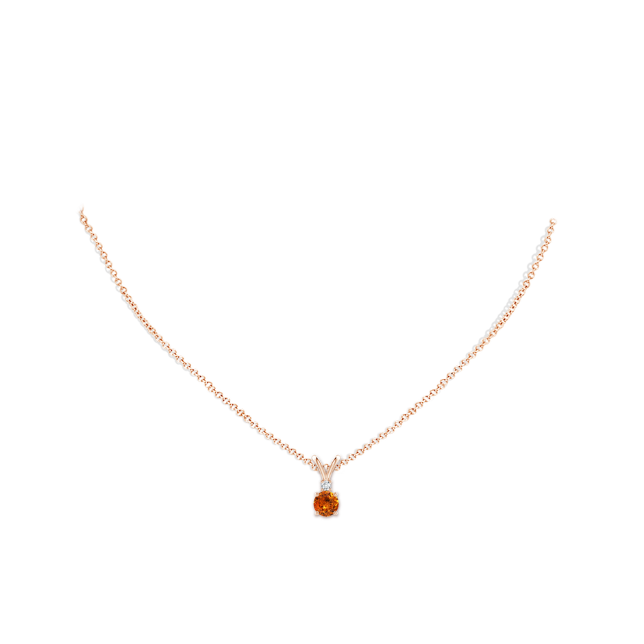 6mm AAA Round Spessartite Solitaire V-Bale Pendant with Diamond in Rose Gold pen