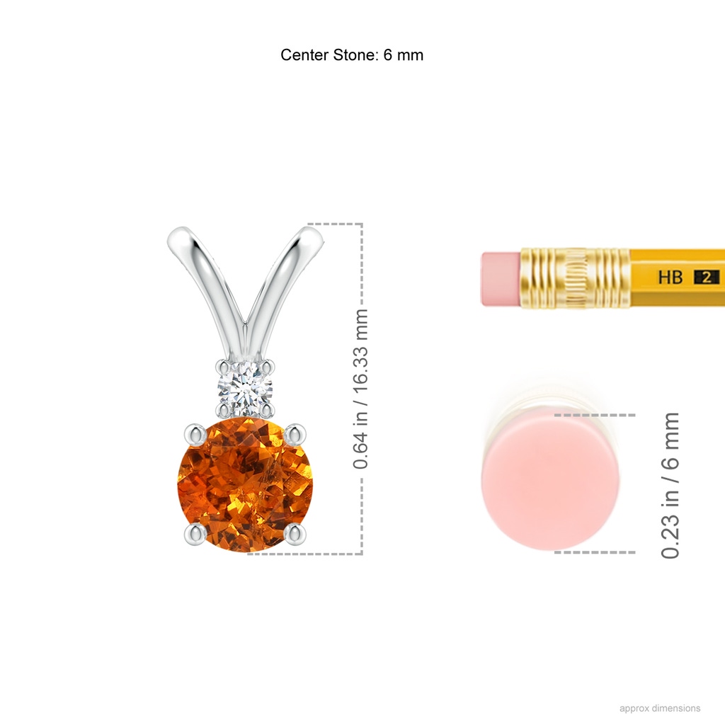 6mm AAA Round Spessartite Solitaire V-Bale Pendant with Diamond in White Gold Ruler