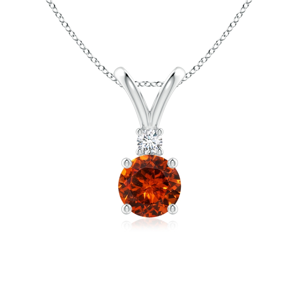 6mm AAAA Round Spessartite Solitaire V-Bale Pendant with Diamond in P950 Platinum