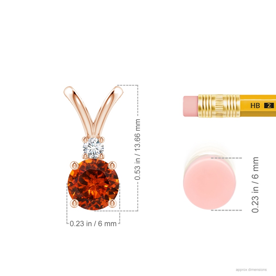 6mm AAAA Round Spessartite Solitaire V-Bale Pendant with Diamond in Rose Gold ruler