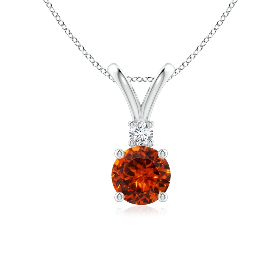 6mm AAAA Round Spessartite Solitaire V-Bale Pendant with Diamond in White Gold 