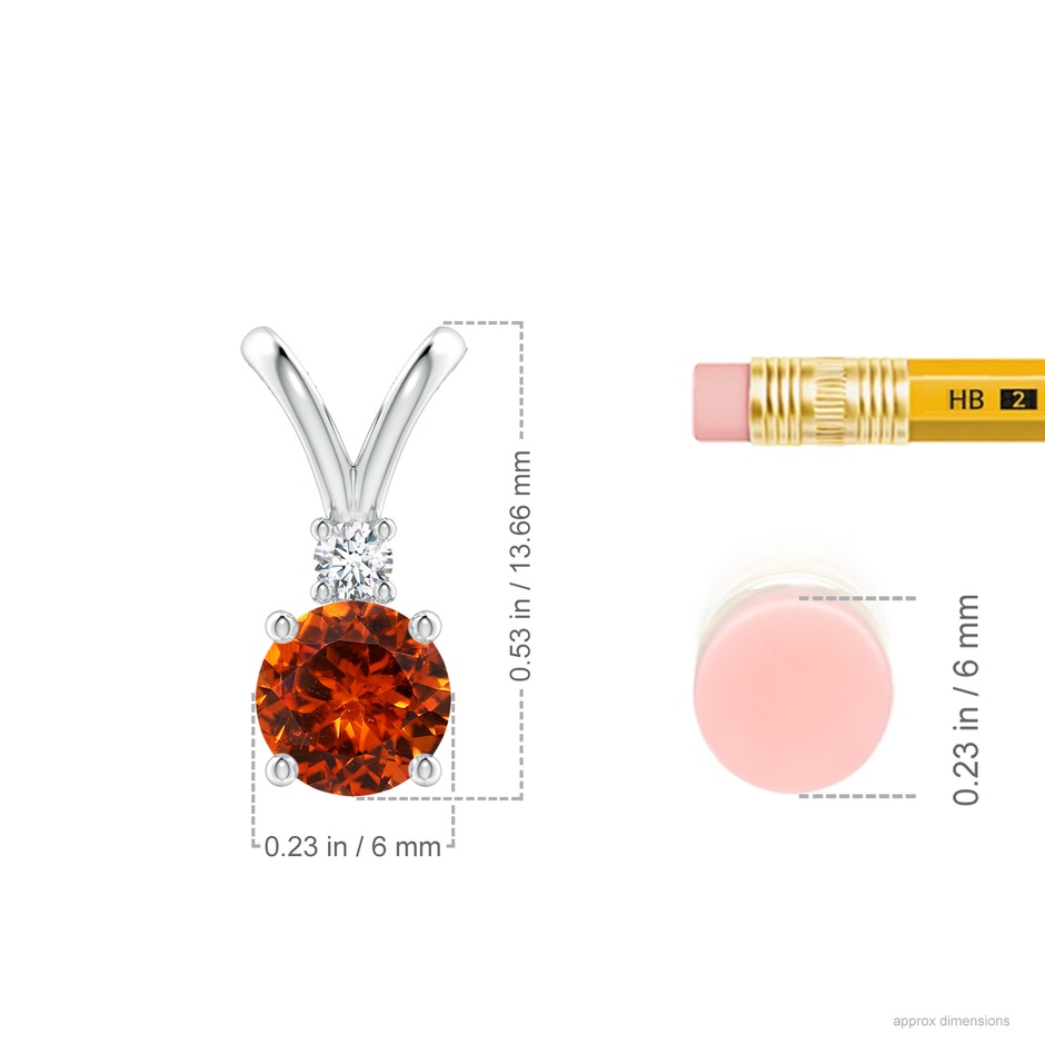 6mm AAAA Round Spessartite Solitaire V-Bale Pendant with Diamond in White Gold ruler