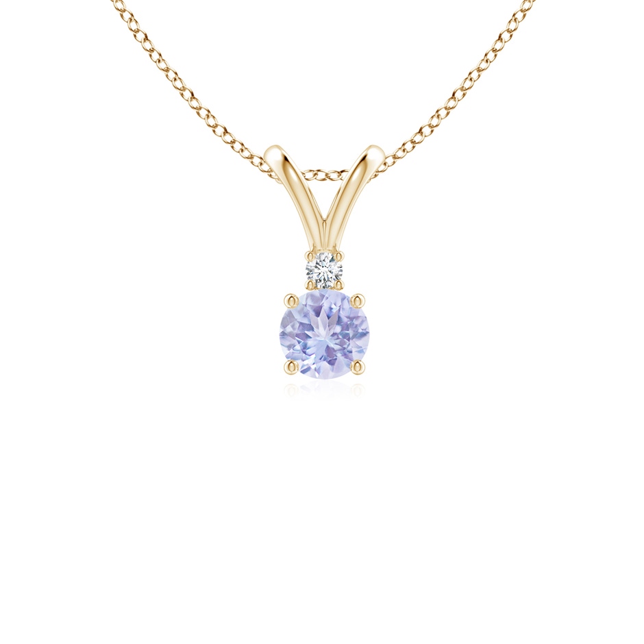 4mm A Round Tanzanite Solitaire V-Bale Pendant with Diamond in Yellow Gold 