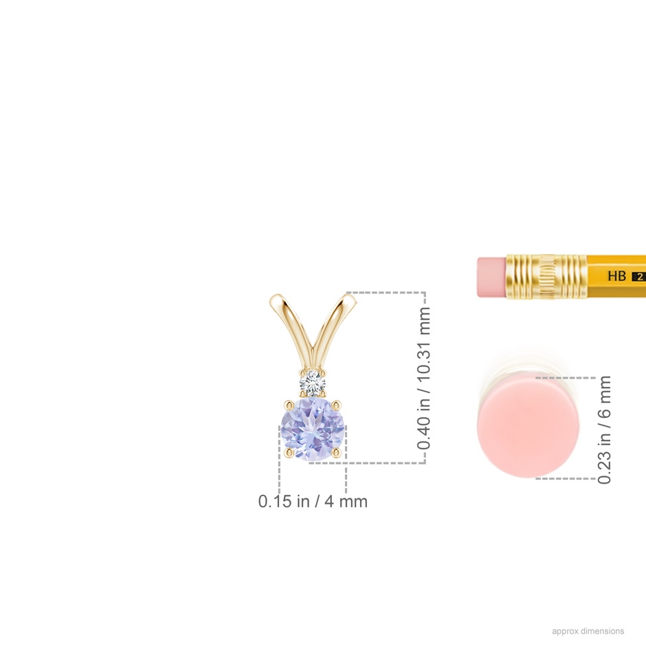 4mm A Round Tanzanite Solitaire V-Bale Pendant with Diamond in Yellow Gold ruler