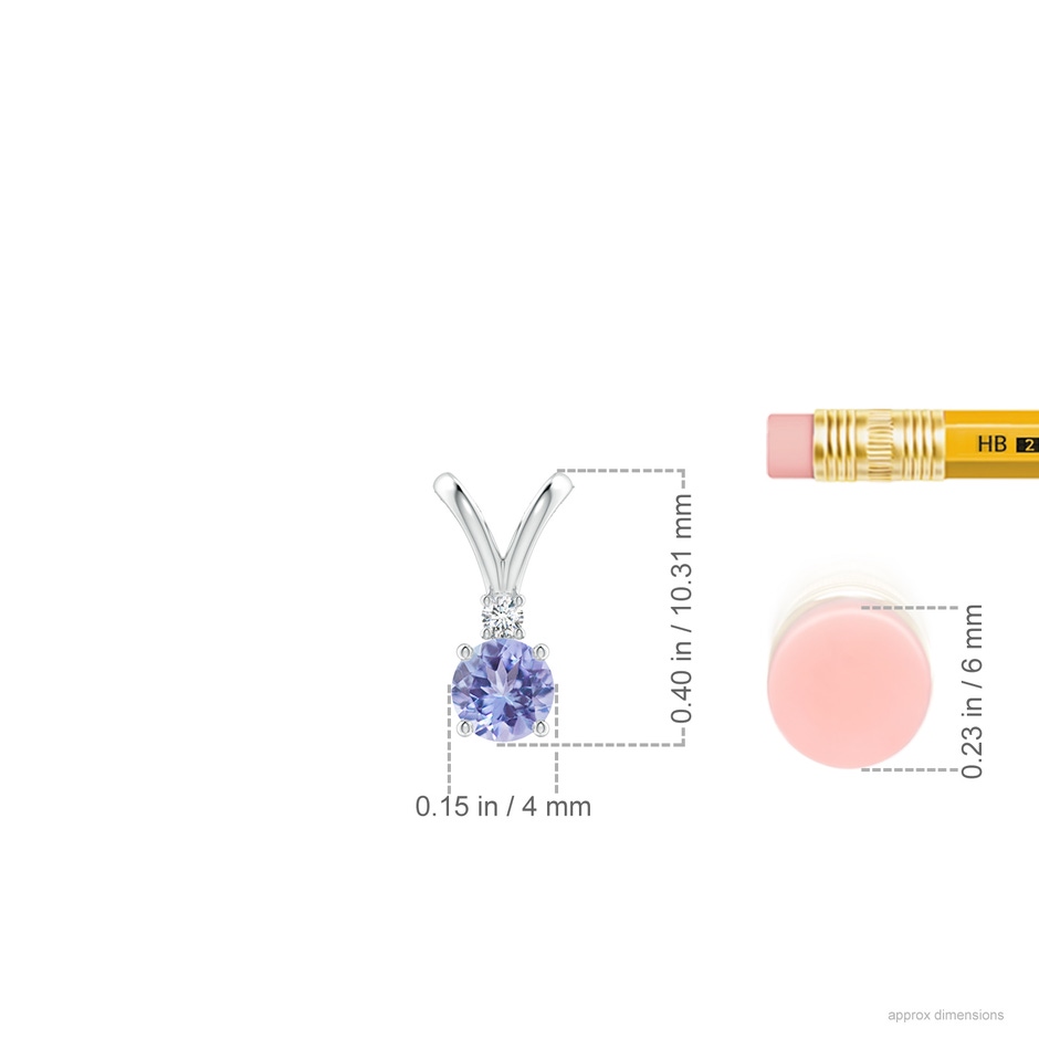 4mm AA Round Tanzanite Solitaire V-Bale Pendant with Diamond in P950 Platinum ruler