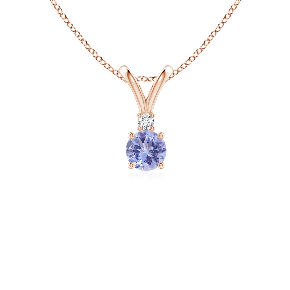 4mm AA Round Tanzanite Solitaire V-Bale Pendant with Diamond in Rose Gold 