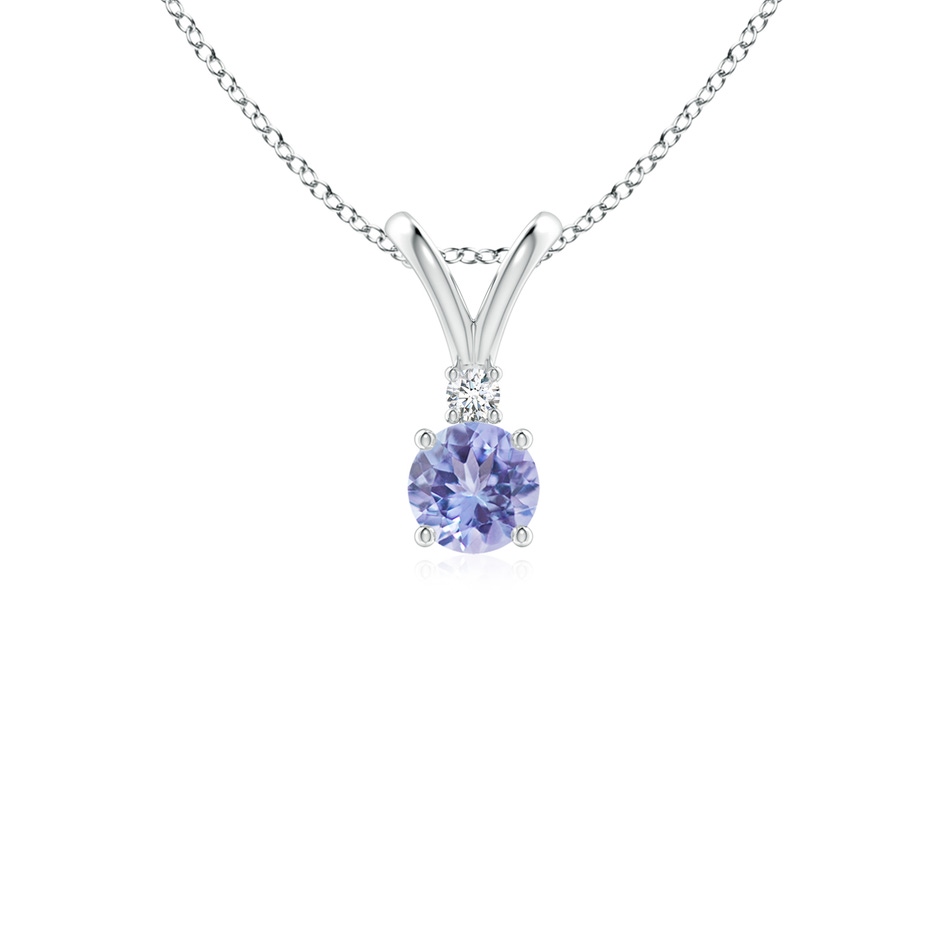4mm AA Round Tanzanite Solitaire V-Bale Pendant with Diamond in White Gold 