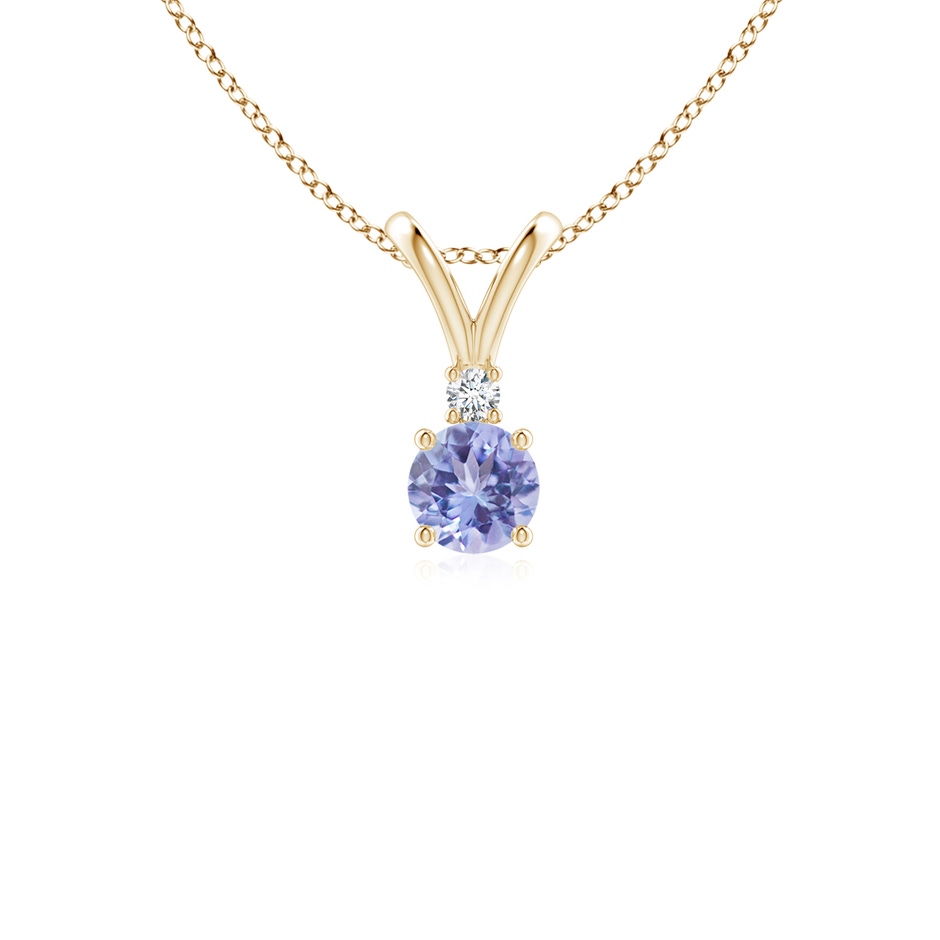 4mm AA Round Tanzanite Solitaire V-Bale Pendant with Diamond in Yellow Gold 