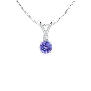 4mm AAA Round Tanzanite Solitaire V-Bale Pendant with Diamond in White Gold