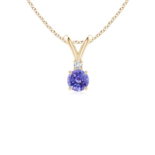4mm AAA Round Tanzanite Solitaire V-Bale Pendant with Diamond in Yellow Gold