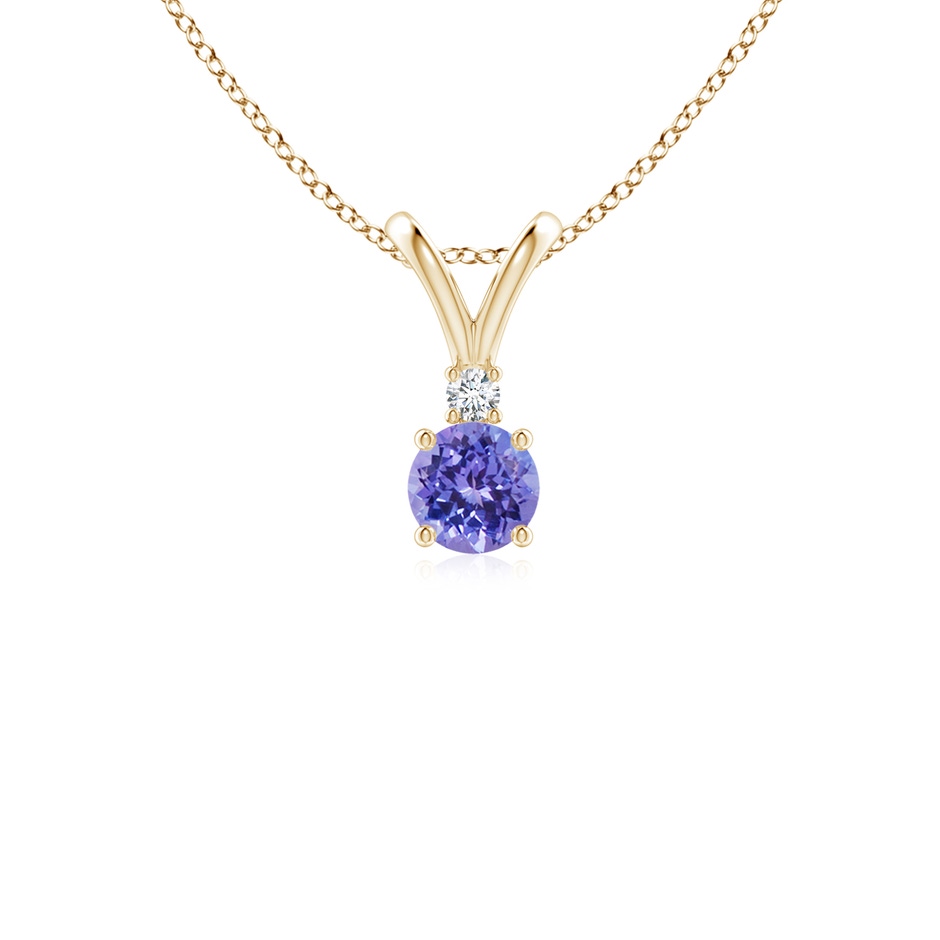 4mm AAA Round Tanzanite Solitaire V-Bale Pendant with Diamond in Yellow Gold 