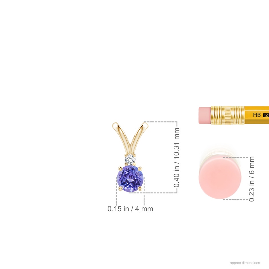 4mm AAA Round Tanzanite Solitaire V-Bale Pendant with Diamond in Yellow Gold ruler