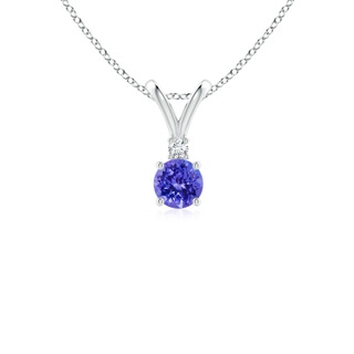 4mm AAAA Round Tanzanite Solitaire V-Bale Pendant with Diamond in 9K White Gold