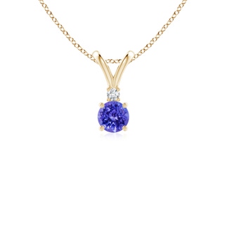 4mm AAAA Round Tanzanite Solitaire V-Bale Pendant with Diamond in 9K Yellow Gold