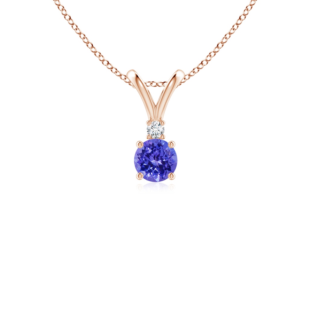 4mm AAAA Round Tanzanite Solitaire V-Bale Pendant with Diamond in Rose Gold