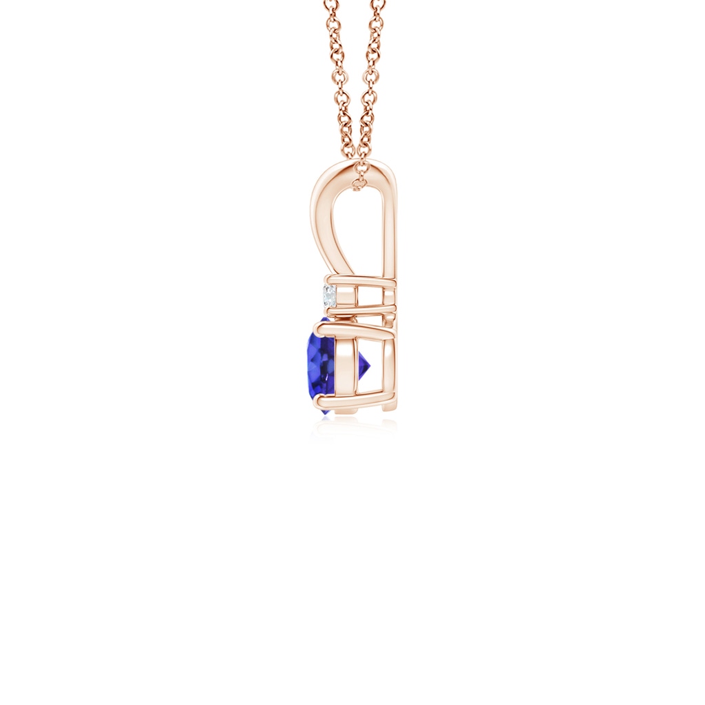 4mm AAAA Round Tanzanite Solitaire V-Bale Pendant with Diamond in Rose Gold Side 1
