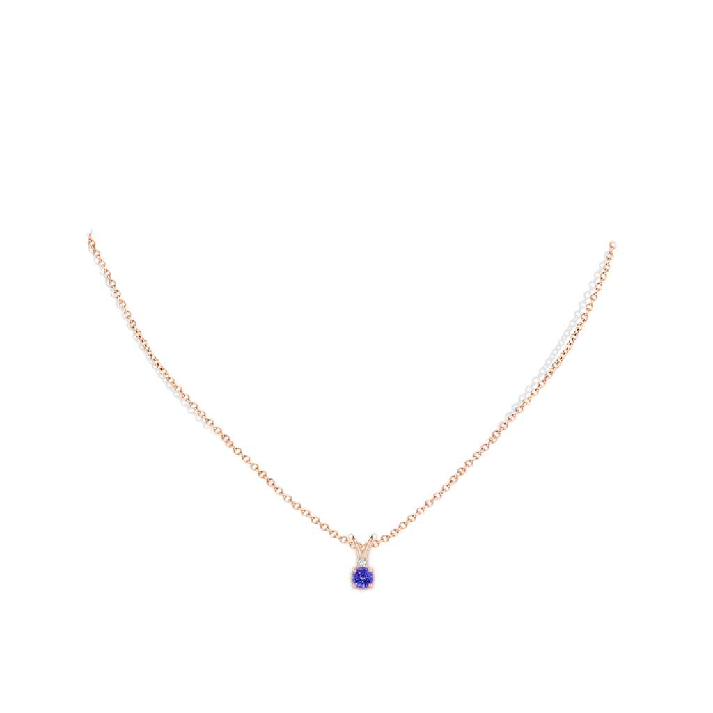 4mm AAAA Round Tanzanite Solitaire V-Bale Pendant with Diamond in Rose Gold Body-Neck