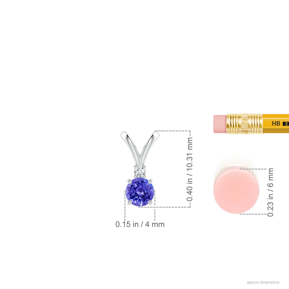 4mm AAAA Round Tanzanite Solitaire V-Bale Pendant with Diamond in White Gold ruler