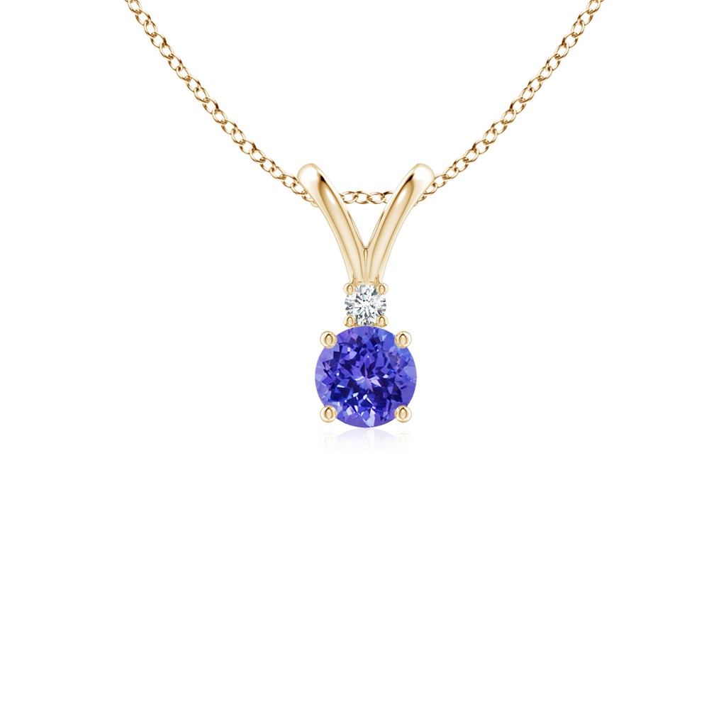 4mm AAAA Round Tanzanite Solitaire V-Bale Pendant with Diamond in Yellow Gold