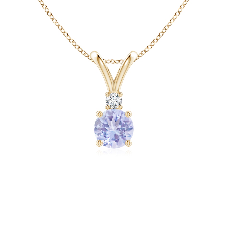 5mm A Round Tanzanite Solitaire V-Bale Pendant with Diamond in Yellow Gold 