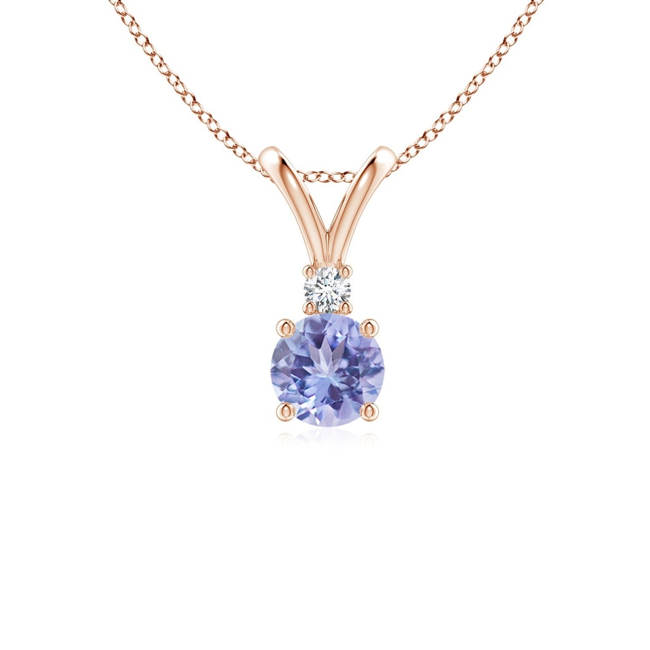 5mm AA Round Tanzanite Solitaire V-Bale Pendant with Diamond in Rose Gold 