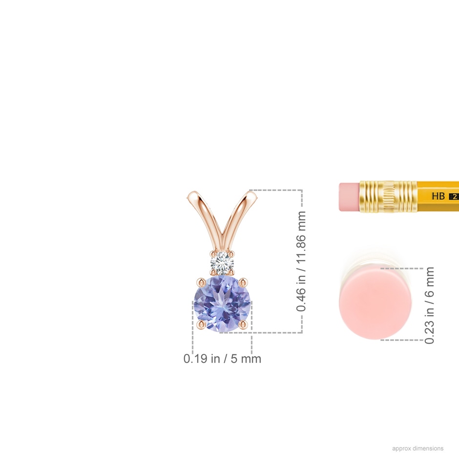 5mm AA Round Tanzanite Solitaire V-Bale Pendant with Diamond in Rose Gold ruler