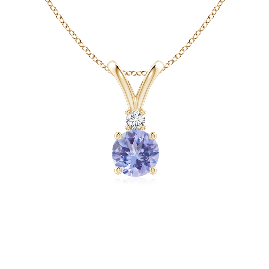 5mm AA Round Tanzanite Solitaire V-Bale Pendant with Diamond in Yellow Gold 