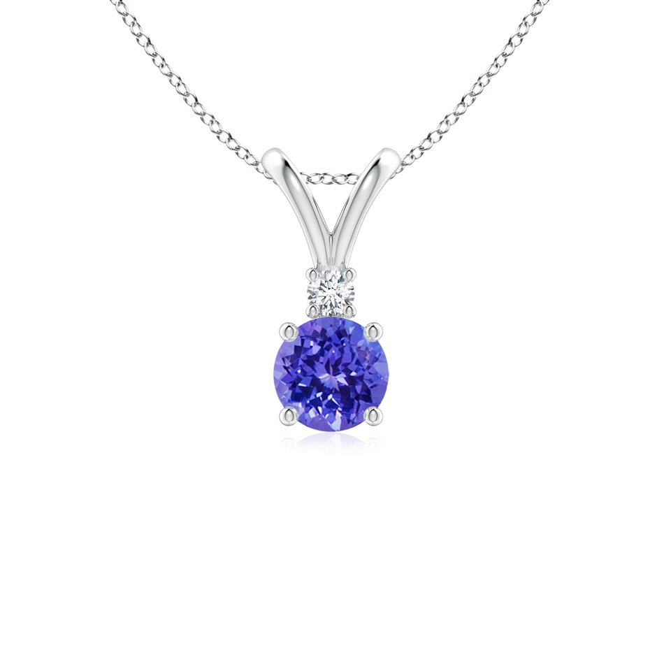 5mm AAAA Round Tanzanite Solitaire V-Bale Pendant with Diamond in P950 Platinum 