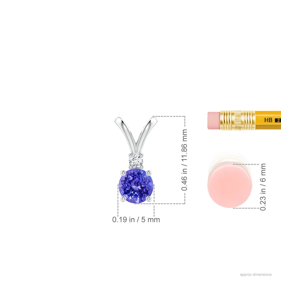 5mm AAAA Round Tanzanite Solitaire V-Bale Pendant with Diamond in P950 Platinum ruler