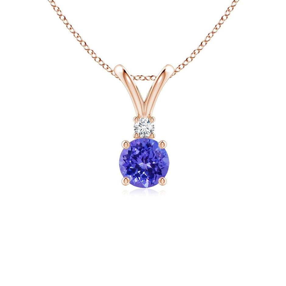 5mm AAAA Round Tanzanite Solitaire V-Bale Pendant with Diamond in Rose Gold 