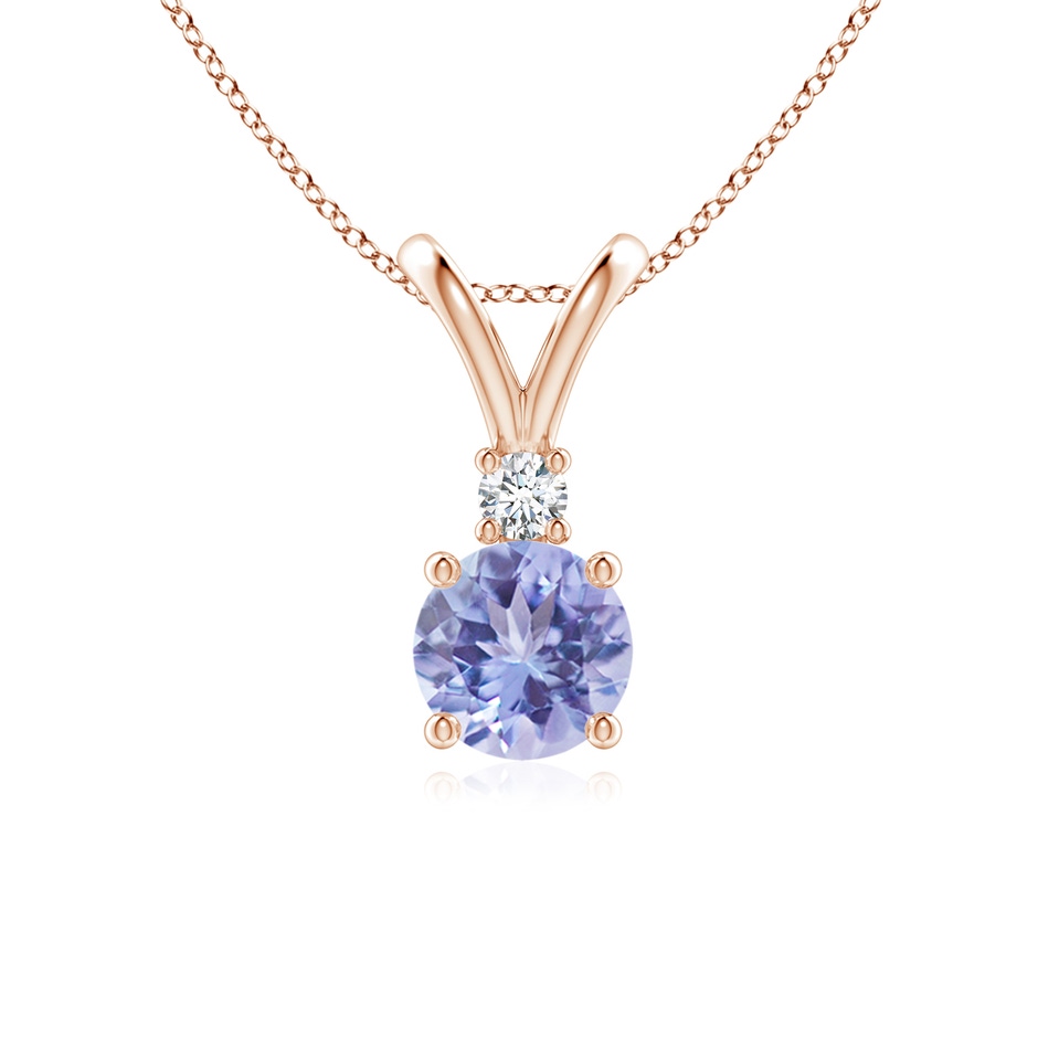 6mm A Round Tanzanite Solitaire V-Bale Pendant with Diamond in Rose Gold 