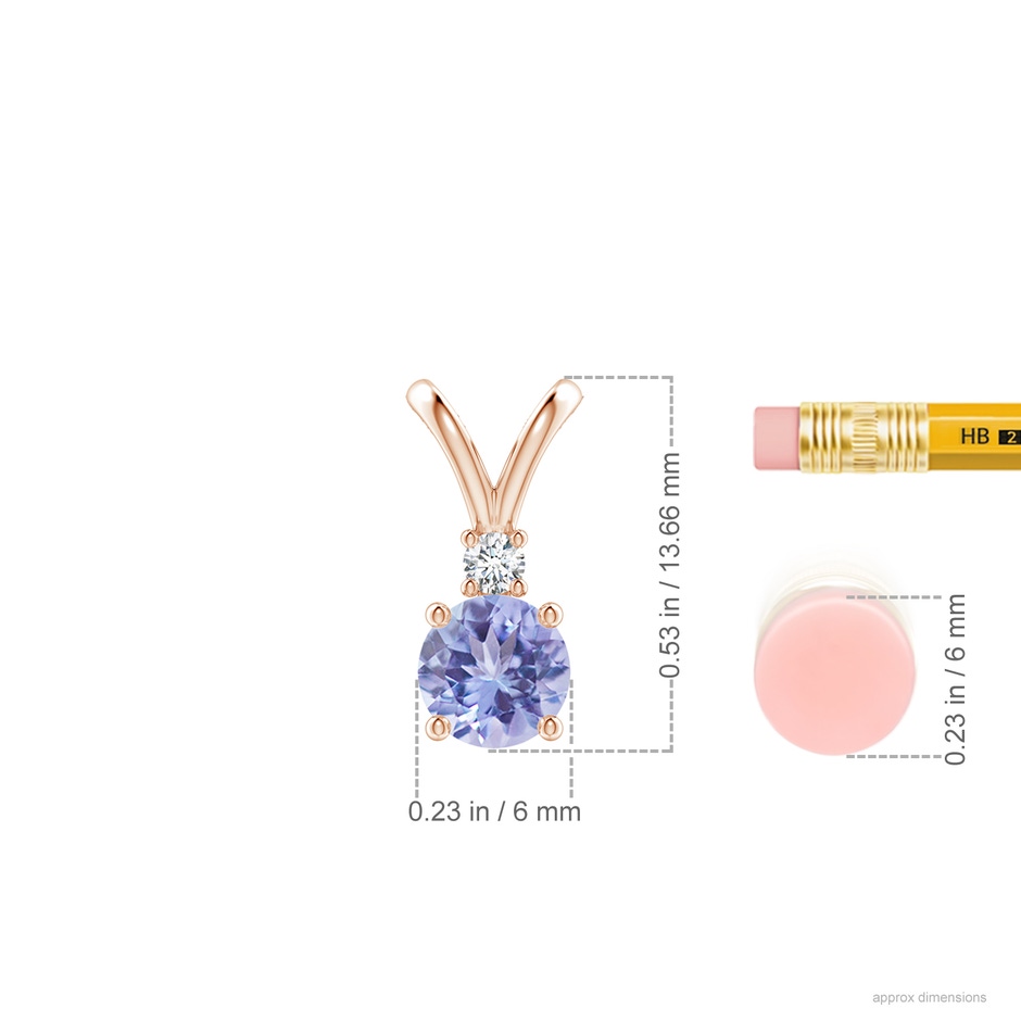 6mm A Round Tanzanite Solitaire V-Bale Pendant with Diamond in Rose Gold ruler