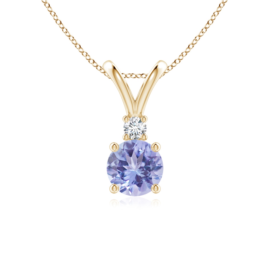 6mm A Round Tanzanite Solitaire V-Bale Pendant with Diamond in Yellow Gold 