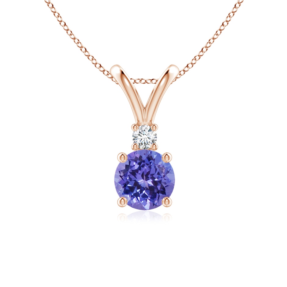 6mm AA Round Tanzanite Solitaire V-Bale Pendant with Diamond in Rose Gold 